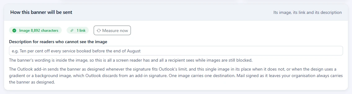 The How this banner will be sent card with the Measure now button
