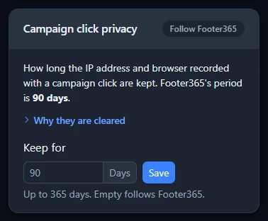 The Campaign click privacy card with the Keep for setting